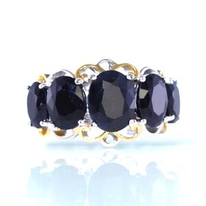 NWT RARE MIDNIGHT SAPPHIRE 5 STONE RING IN 14K YG OVER STERLING SILVER SZ 8.0